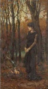 Girl In An Autumn Woodland by George Henry Boughton