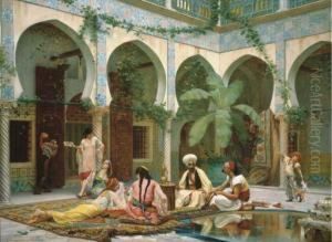 La Cour Du Palais De Dar Khdaouedj El Amia, Alger by Gustave Clarence Rodolphe Boulanger