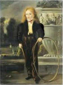 Portrait D'alexandre Dumas Fils Enfant Tenant Un Cerceau by Louis Boulanger
