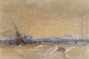 Shipping in a heavy swell off Leith by Charles Bentley