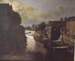 Clair De Lune A Oloron (vallee D'aspe) by Abel Boulineau