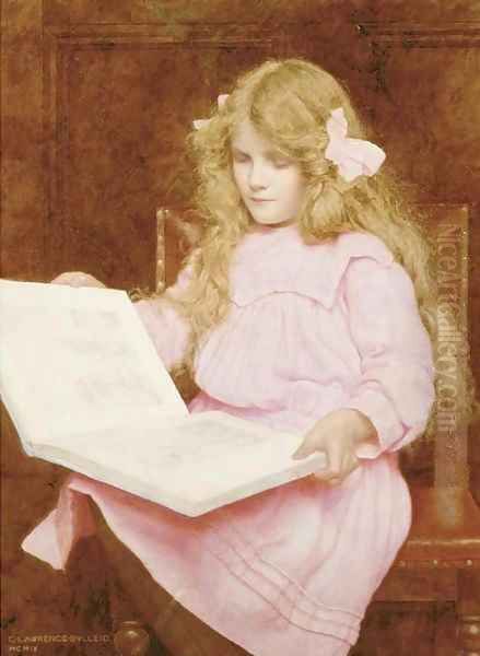 A young girl reading a book, seated in an interior - view 1