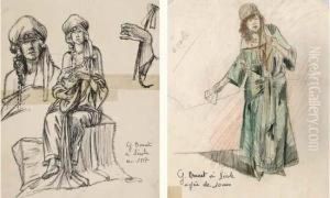 La Tireuse De Cartes En Robe Verte. by Germaine Bouret