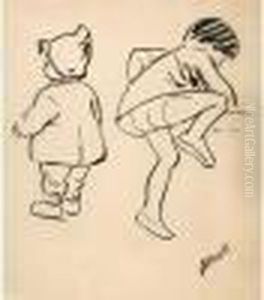 Fillette Escaladant Et Enfant De Dos. by Germaine Bouret