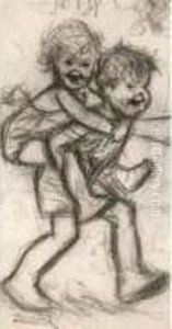 Petite Fille Sur Le Dos D'un Petit Garcon. by Germaine Bouret