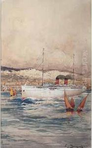 Paquebot Dans La Baie D'alger by Eugene Bourgeois