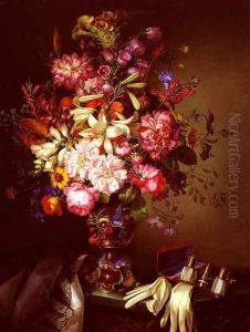 Still Life With A Vase Of Flowers And Opera Glasses by Leopold Brunner, Snr.
