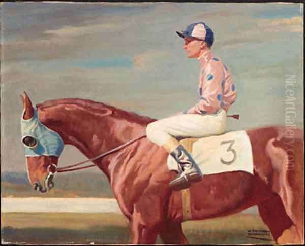 A Racehorse with Jockey Up - view 1