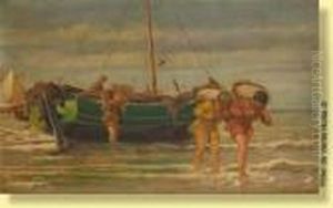 Le Dechargement Du Bateau De Peche by Auguste Bourotte