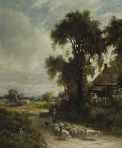 Shepherd And Sheep In Landscape by Dewitt Clinton Boutelle