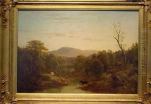 Cattle Watering By A Stream by Dewitt Clinton Boutelle
