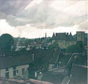 < Le Chateau De Nemours Et Les Toits De La Ville > (c.1920). by Bernard Boutet De Monvel