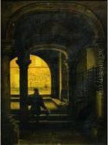 Homme Vu De Dos Dans Un Escalier by Charles Marie Bouton