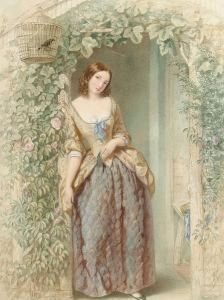 A Pretty Young Woman Standing At A Cottage Door