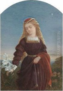 Girl With A Lily Beneath The Evening Star