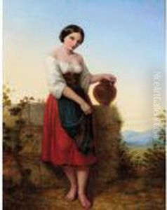 Girl With Water Jug by Auguste Jules Bouvier, N.W.S.