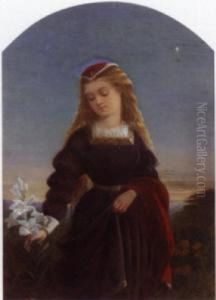 Girl With A Lily Beneath The Evening Star by Auguste Jules Bouvier, N.W.S.