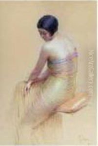 Jeune Femme En Robe Jaune by Gaston Bouy
