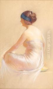Young Beauties, Seated, Wearing Evening Dress by Gaston Bouy