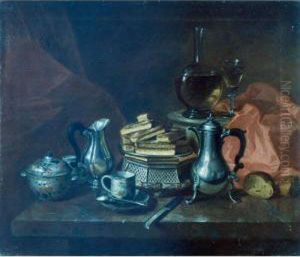 Still Life With Silver And Biscuits On A Dish by Andre Bouys
