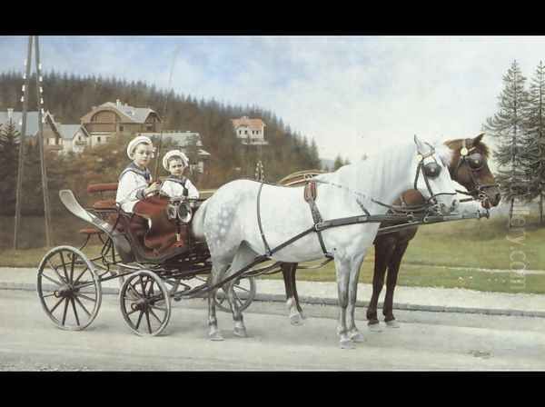 Young Boys In A Horse-drawn Carriage - view 1
