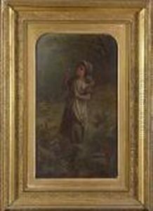 Young Girl Gathering Flowers by Jane Maria Bowkett
