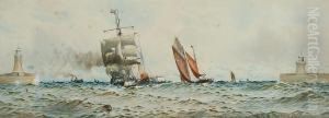 Merchantman Towed By A Paddletug Entering Harbour