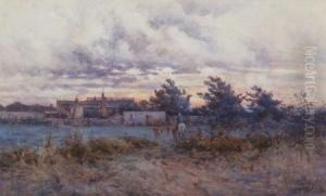 Pastoral Scene With Buildings And Farmer On Horseback