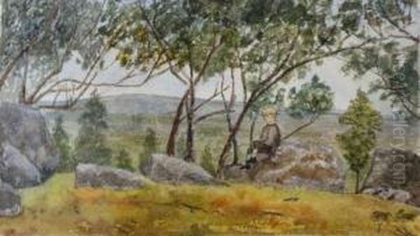 Boy Sitting On Rock In Theharkaway Landscape - view 1