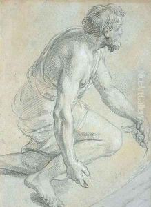 A kneeling figure in profile to the left, for an Adoration of the Shepherds by Louis the Younger Boullogne