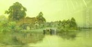 Riverside Village Scene With Figures, Horse And Ferry by Creswick Boydell