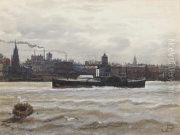 The River Mersey; And The Isle Of Man Packet Paddlesteamer In Themersey - view 1