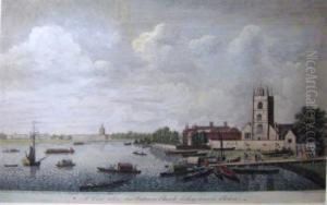 Two, 'a View Taken Near 
Battersea Church Looking Towards Chelsea', And 'a View Of Putney, Took 
Of Fulham Bridge', Engravings, 26cm X 39cm, Framed