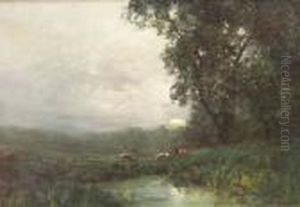 Cattle Watering At Dusk