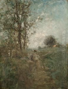 Cattle And A Figure On A Track