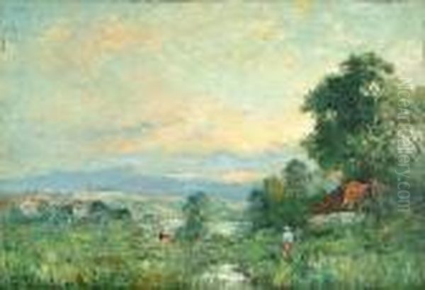 Figures In A Landscape With A Town In The Distance; & A Companion - view 1