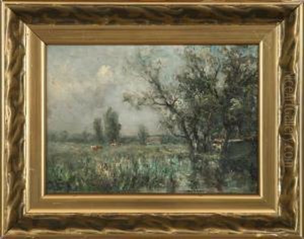 Landscape With Cows And A House. Signed Monogram - view 1
