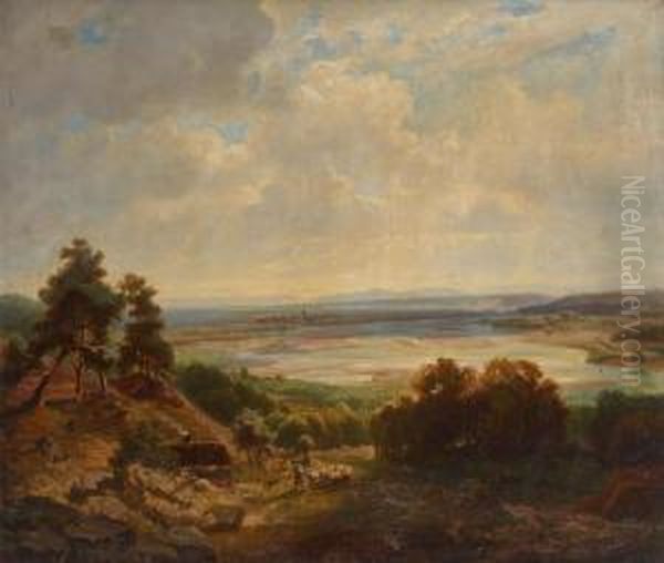 Paysage Avec Troupeau De Moutons En Avant-plan - view 1