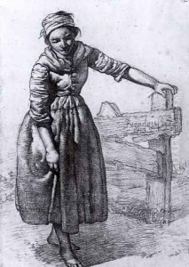 Girl Standing by a Fence 1813 by Albertus Brondgeest