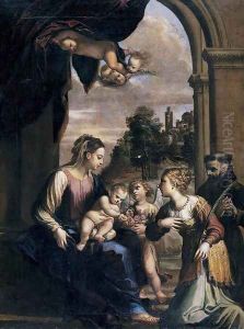 Madonna and Child with Sts Catherine and Francis 1610-12 by Francesco Brizio