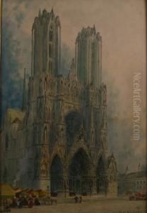 Figures Outside Reims Cathedral by Paul Braddon