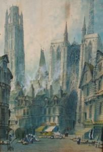 Figures Outside Reims Cathedral by Paul Braddon