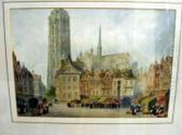 Watercolour, Birmingham Street 
Scene Entitled "john Roderick, Auctioneer, Appraiser &amp; General 
Agent", 378 Cm X 55 Cm, Signed And Framed - view 1