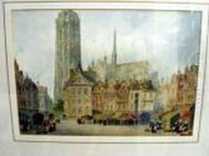 Watercolour, Birmingham Street 
Scene Entitled "john Roderick, Auctioneer, Appraiser &amp; General 
Agent", 378 Cm X 55 Cm, Signed And Framed