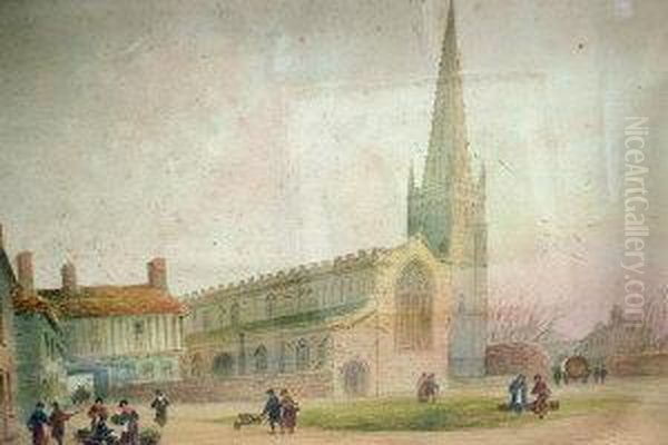 'st Mary's Church, Liecester'; Watercolour, Signed, 38x55cm - view 1