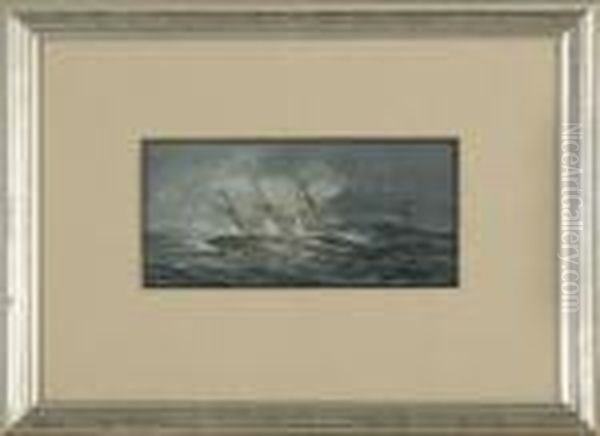 Steam/sail Vessel In Rough Seas, With Distant Ship. - view 1