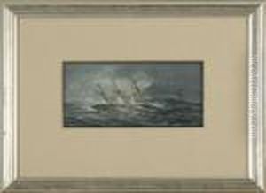 Steam/sail Vessel In Rough Seas, With Distant Ship. by William Bradford