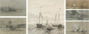 Sailboats At Sea: A Set Of Six Drawings by William Bradford