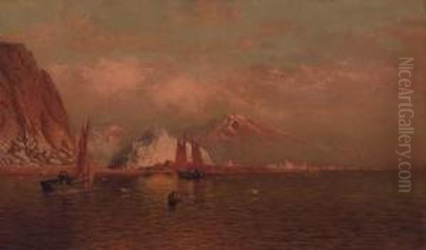 Labrador Mountain And Icebergs By Light Of The Midnight Sun - view 1