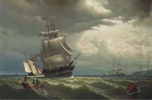 Transatlantic Packet Ships Off A Northern Headland
